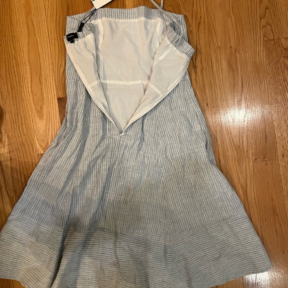 Theory Dress Perfect Tea Dress Linen Blend Light Blue White Striped A Line Med - Picture 3 of 7